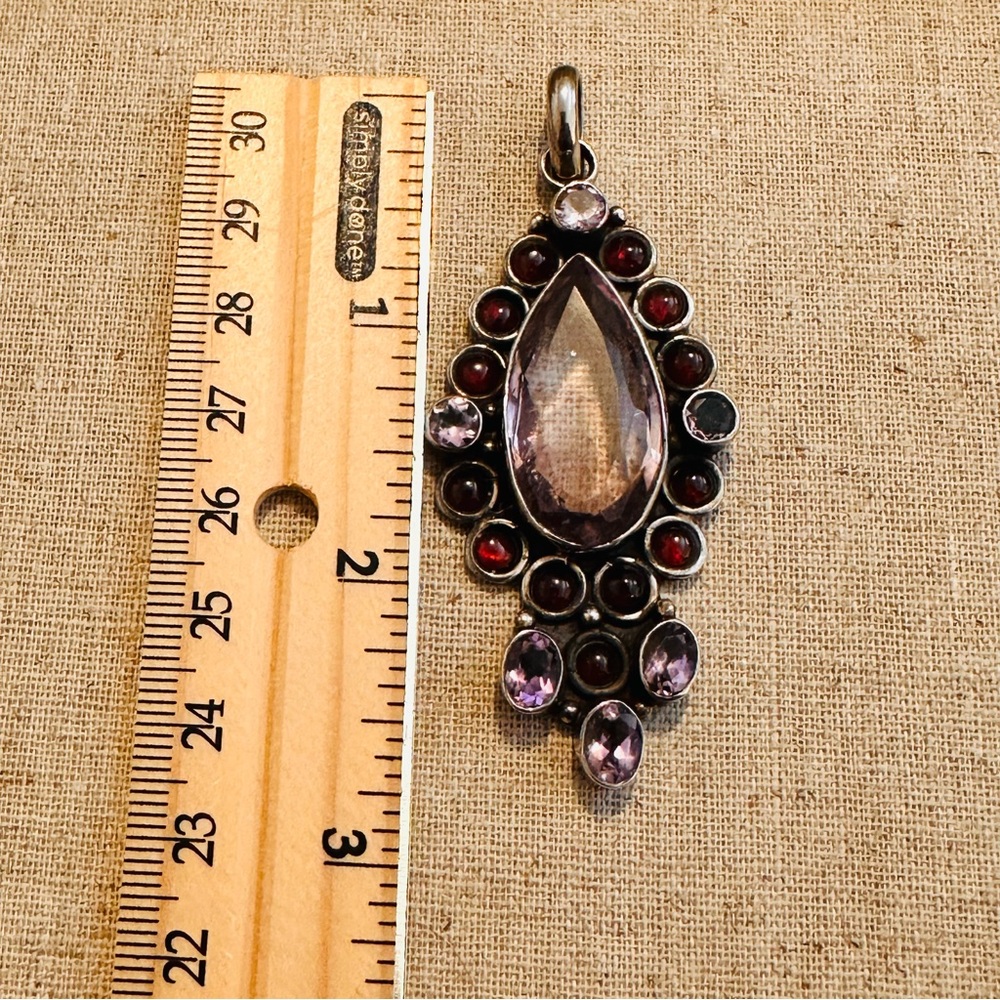 Vintage | Pendant | Amethyst & Garnet Sterling Silver Pendant - Picture 3 of 4